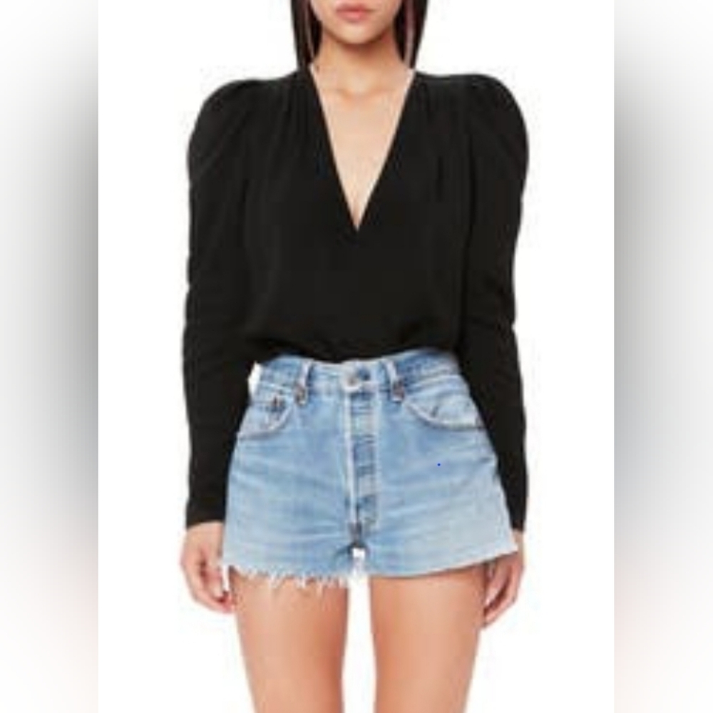 Black bodysuit with puff sleeves